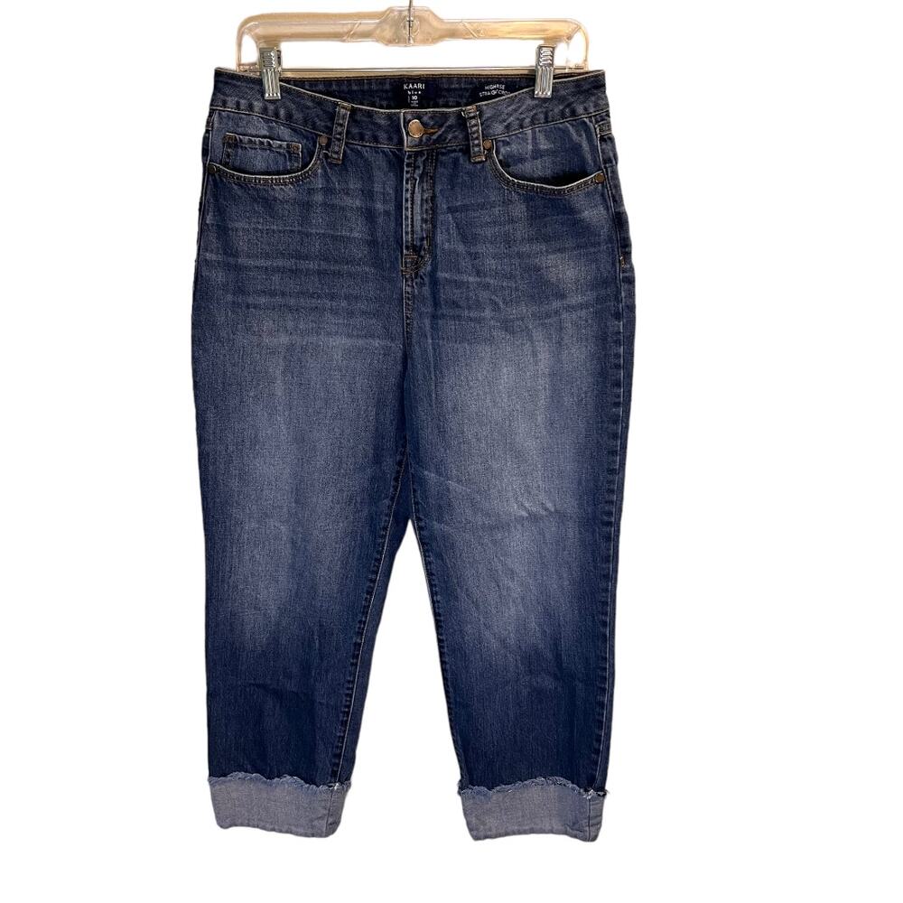 Kaari High Rise Straight Crop Jeans Women's 10 Cuffed Hem Medium Wash Blue